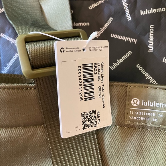 NWT Lululemon Clean Lines Tote Bag *Canvas, 22 L, Bronze Green - Picture 4 of 6